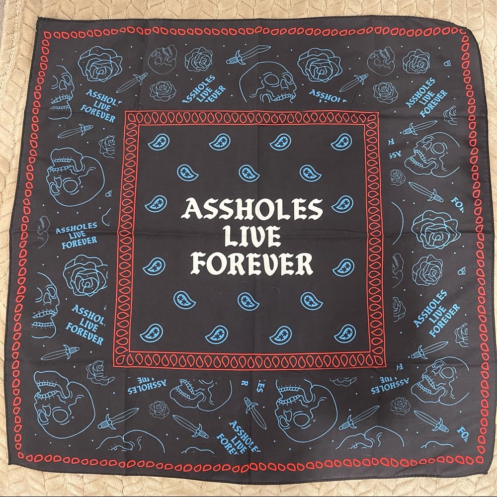 Assholes Live Forever bandana, pin, patch + more